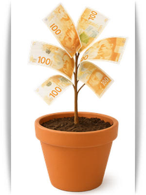 איור אילוסטרציה של כסף צומח בעציץ