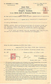 פוליסה לביטוח דירה של לוידס משנת 1939 