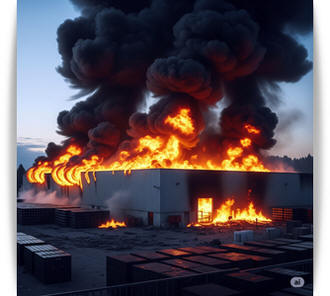 אילוסטרציה של שריפה במפעל לסוללות ליטיום