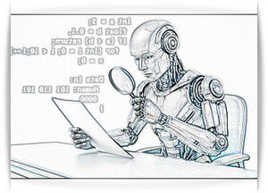 רישום אילוסטרציה של רובוט בודק פוליסה