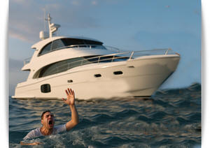 אילוסטרציה של צעיר טובע בים ליד יאכטה